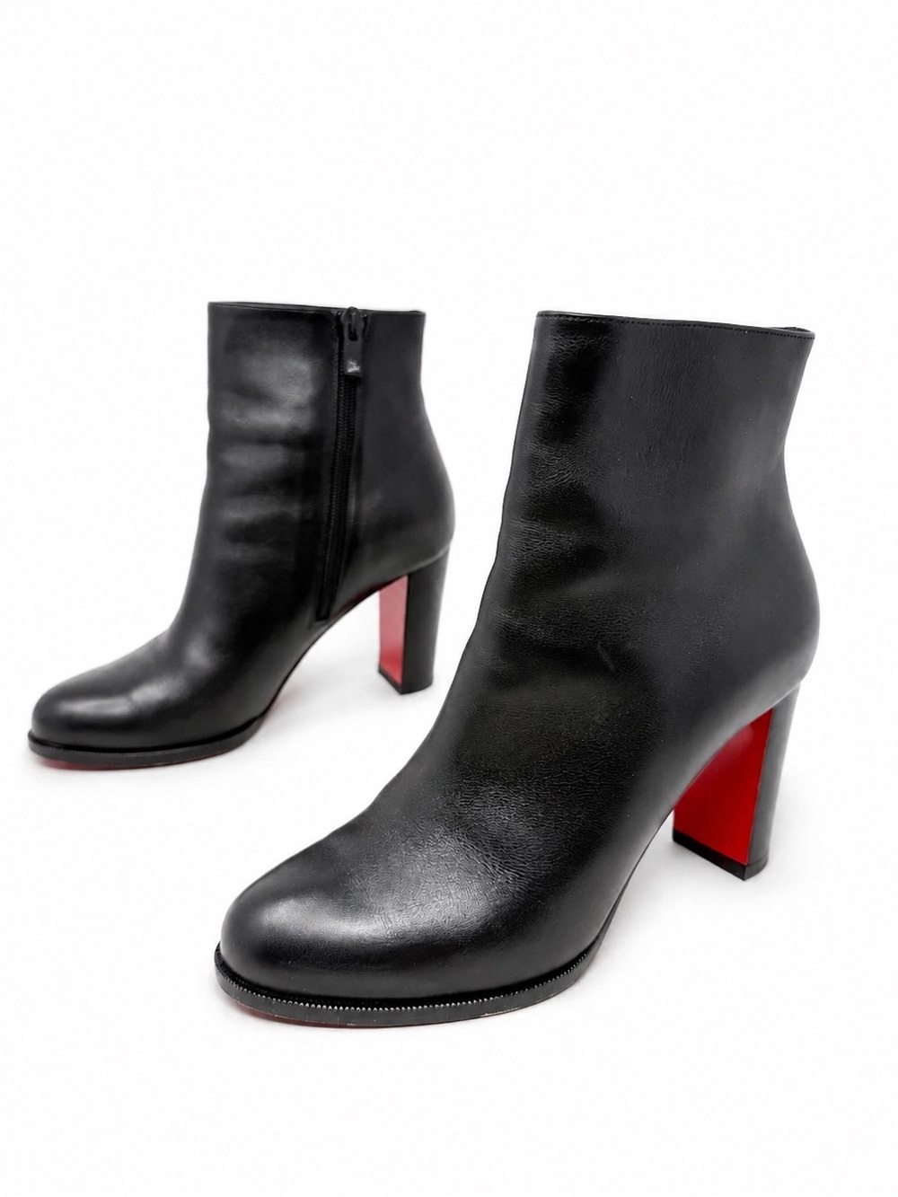 Christian Louboutin Adox Black Leather Block Heel Ankle Boots Womens EU 36.5